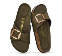 Project Cloud Genuine Leather Sandals Women Dressy Summer Beach Essentials - Flip Flops & Slides with Memory Foam Insole Womens Sandals Comfortable Footwear, Olive Distressed, 4.5 UK