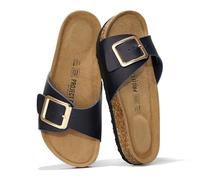 Project Cloud Genuine Leather Sandals Women Dressy Summer Beach Essentials - Flip Flops & Slides with Memory Foam Insole Womens Sandals Comfortable Footwear, Navy, 6 UK