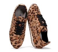 Project Cloud Leather Barefoot Shoes Women - Memory Foam Lace-Up Womens Sneakers - Lightweight & Non Slip Womens Shoes Casual - All-Day Women's Fashion Sneakers for 2025 (Tiger), Leopard, 5.5 UK