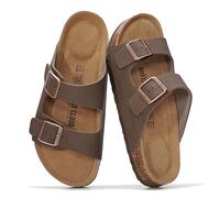 Project Cloud - Leather Flat Sandals, Women's Beach Essentials - Memory Foam Slides, Mocha Leather, 6 UK