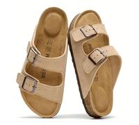 Project Cloud - Leather Flat Sandals, Women's Beach Essentials - Memory Foam Slides, Sandbar Leather, 4.5 UK Wide