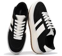 Project Cloud Leather Sneakers for Women - Lace Up Casual Womens Shoes with Memory Foam & Rubber Sole - Trendy Street Wear Shoes Women Footwear Sneakers (Nita), Black, 5.5 UK