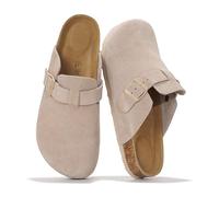 Project Cloud Mens Clogs - 100% Full Grain Genuine Leather Clogs for Men with Memory Foam Insole and Arch Support Natural Cork Footbed - Non Slip Mules Mens Slippers (Brooklyn), Sand Mono Suede, 9 UK