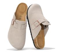 Project Cloud Mens Clogs - 100% Full Grain Genuine Leather Clogs for Men with Memory Foam Insole and Arch Support Natural Cork Footbed - Non Slip Mules Mens Slippers (Brooklyn), Grey, 10.5