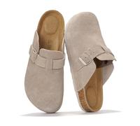 Project Cloud Mens Clogs - 100% Full Grain Genuine Leather Clogs for Men with Memory Foam Insole and Arch Support Natural Cork Footbed - Non Slip Mules Mens Slippers (Brooklyn), Dark Grey Suede, 9 UK