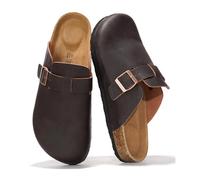 Project Cloud Mens Clogs - 100% Full Grain Genuine Leather Clogs for Men with Memory Foam Insole and Arch Support Natural Cork Footbed - Non Slip Mules Mens Slippers (Brooklyn), Brown Distressed, 9 UK