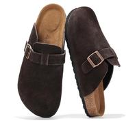 Project Cloud Mens Clogs - 100% Full Grain Genuine Leather Clogs for Men with Memory Foam Insole and Arch Support Natural Cork Footbed - Non Slip Mules Mens Slippers (Brooklyn), Brown Suede, 5.5 UK