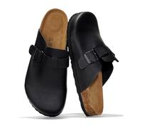 Project Cloud Mens Clogs - 100% Full Grain Genuine Leather Clogs for Men with Memory Foam Insole and Arch Support Natural Cork Footbed - Non Slip Mules Mens Slippers (Brooklyn), Black Oiled, 9.5