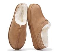 Project Cloud Mens Slippers 100% Genuine Leather with Australian Shearling Lining & Memory Foam Insole Outdoor & House Slippers for Men - Non-Slip Fuzzy Mens Shoes, Chestnut Suede - Unwind, 11.5