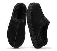 Project Cloud Mens Slippers 100% Genuine Leather with Australian Shearling Lining & Memory Foam Insole Outdoor & House Slippers for Men - Non-Slip Fuzzy Mens Shoes, Black Suede - Unwind, 5 UK