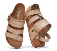 Project Cloud Platform Sandals Women - Strappy Wedges with Comfortable Plush & Soft Insole - Lightweight & Non Slip Platform Sandals for Women 2026, Cashew, 7.5 UK