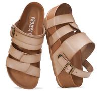 Project Cloud Platform Sandals Women - Strappy Wedges with Comfortable Plush & Soft Insole - Lightweight & Non Slip Platform Sandals for Women 2026, Cashew, 8.5 UK