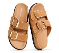 Project Cloud Platform Summer Sandals for Women 2026 - Comfortable and Adjustable Straps Summer Slides - Non-Slip Casual Womens Sandals, Sharl 2 - Tan Suede, 5 UK