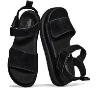 Project Cloud Sandals Women - Memory Foam Flip Flops for Women - Vegan Leather Summer Sandals - Lightweight Slip On Beach Essentials Slides (Bronzestar), Black Suede, 5.5 UK