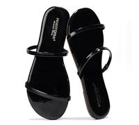 Project Cloud Summer Sandals for Women 2026 - Memory Foam Insole and Eco-Crafted Leather Beach Flip Flops for Women - Non Slip and Lightweight Double Strap Womens Sandals (Transition), Black Patent