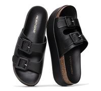Project Cloud Wedge Platform Sandals For Women 2025 - Memory Foam Insole & Cork Footbed Platform Heel Slides for Women Footwear - Beach Essential Womens Sandals (Softy), Black, 5.5 UK