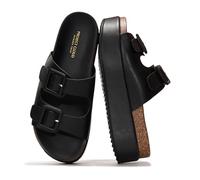 Project Cloud Wedge Platform Sandals For Women 2025 - Memory Foam Insole & Cork Footbed Platform Heel Slides for Women Footwear - Beach Essential Womens Sandals (Softy), Black, 4 UK