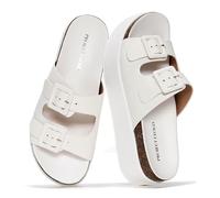 Project Cloud Wedge Platform Sandals For Women 2025 - Memory Foam Insole & Cork Footbed Platform Heel Slides for Women Footwear - Beach Essential Womens Sandals (Softy), White, 6 UK