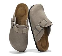 Project Cloud Women’s Genuine Suede Footbed Boston Clogs for Women - Memory Foam Arch Support Clog Slippers for Women - Trendy Slip-ons Women's Mules & Clogs Boston Sandals (Benton), Grey Suede, 4.5