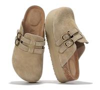 Project Cloud Womens Sandals Boston Clogs - Wedges & Platform Sandals Women w/Soft Lining - Wedge Sandals for Women w/Memory Foam - 2 Strap Heeled Clogs for Women (Stephi), Nude, 11 US