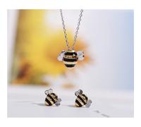Project Honey Bees - With Bee Necklace, S925 Sterling Silver Yellow Bee Earrings And Necklace Set