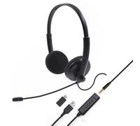 Project Telecom Binaural USB Headset with Microphone - USB-A & USB-C, Noise Cancelling Mic, Inline Volume & Mute Controls, Acoustic Shock Protection - for PC, Laptop, Zoom, Teams, Skype
