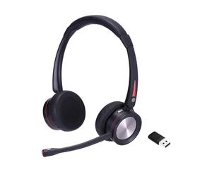 Project Telecom Wireless Bluetooth Headset with Noise Cancelling Microphone - Dual-Ear Overhead Design, Magnetic Charging Base, USB-A & USB-C Connectivity, Up to 22 Hours Talk Time