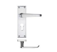 Project Victorian Straight Door Handle on Backplate - Euro Profile - Satin Chrome