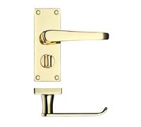 Project Victorian Straight Door Handle on Backplate - Privacy - Electroplated Brass