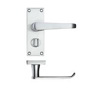 Project Victorian Straight Door Handle on Backplate - Privacy - Satin Chrome