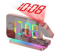 Projection Alarm Clock,7.4Inch LED Mirror Digital Clocks Large Display,+180Rotatable Projector,Night Light Rose Gold