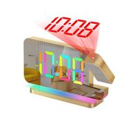 Projection Alarm Clock,7.4Inch LED Mirror Digital Clocks Large Display,+180Rotatable Projector,Night Light Gold