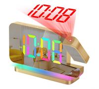 Projection Alarm Clock,7.4Inch LED Mirror Digital Clocks Large Display,+180Rotatable Projector,Night Light Gold