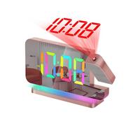Projection Alarm Clock,7.4Inch LED Mirror Digital Clocks Large Display,+180Rotatable Projector,Night Light Rose Gold