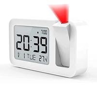Projection Alarm Clock, Digital Alarm Clock with Indoor Temperature, 4 Adjustable Projection Brightness, 2 Level Volume, 9-Minute Snooze Function, 12/24H Setting for Bedroom, Office(White)