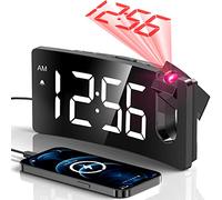Projection Alarm Clock, Digital Clock with 180° Rotatable Projector, 3-Level Brightness Dimmer, Clear LED Display, USB Charger, Progressive Volume, 9mins Snooze,12/24H, Digital Alarm Clock for Bedroom