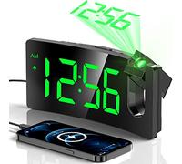 Projection Alarm Clock, Digital Clock with 180° Rotating Projector, 3-Level Brightness Dimmer, Clear LED Display, USB Charger, Progressive Volume, 9-Minute Snooze