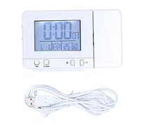Projection Alarm Clock Digital Clock with Temperature Humidity Monitor 180 Degree Rotation LED Display for Bedroom Home Office ABS Material 13.5x8.3x3.2cm (Silver)