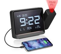 Projection Alarm Clock for Bedroom,Digital Clock with Projection on Ceiling with Dual Alarms with Weekday/Weekend Mode,Date,Temperature,Snooze,5-Level Dimmer,12/24H,Night Light,USB Charger Ports