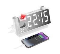 Projection Alarm Clock for Bedroom with RGB Night Light,7In Large LED Display,Dual Alarms,Temperature&Humidity,Snooze B