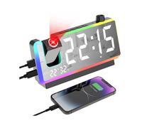 Projection Alarm Clock for Bedroom with RGB Night Light,7In Large LED Display,Dual Alarms,Temperature&Humidity,Snooze A