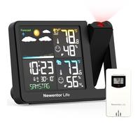 Projection Alarm Clock, Projection Clock for Bedroom Ceiling, Projector Clock with Weather Station, Indoor Outdoor Temperature Humidity Monitor, Forecast, Adjustable Backlight, Black,No Atomic