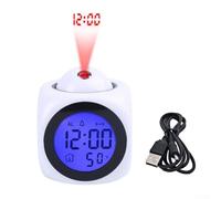 Projection Alarm Clock with Voice Control, LED Display, Temperature Reporting, Snooze Function, Adjustable Projection Angle for Bedroom and Travel(white+USB)
