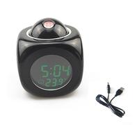 Projection Alarm Clock with Voice Control, LED Display, Temperature Reporting, Snooze Function, Adjustable Projection Angle for Bedroom and Travel(black+USB)