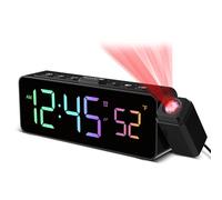 Projection Alarm Clocks for Bedrooms, Digital Clock with Temperature, 180° Projector, RGB Display, 4-level Brightness, 3-level Volume, 12/24H, Plug In Alarm Clock Bedside Projector on Ceiling Wall