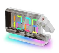 Projection Clock, 7.4" LED Mirror Digital Alarm Clocks, with RGB Night Light, 180° Rotatable Projector,USB C Charger Port, Auto Dimmer, Modern Desk Clock for Teens Girl Adults Bedroom - White