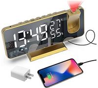 Projection Digital Alarm Clock for Bedrooms, Radio Alarm Clock on Ceiling, USB Charger Port, Temperature & Humidity Display, 7.3” Large Mirror LED Display,12/24H,Snooze,Dual Loud Alarm Clock- 4 Dimmer