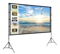 Projection Screen and Stand, 100 inch Portable Projection Screen Indoor Outdoor 16:9 4K HD Anti-Crease Lightweight with Carry Bag for Backyard Movie Night