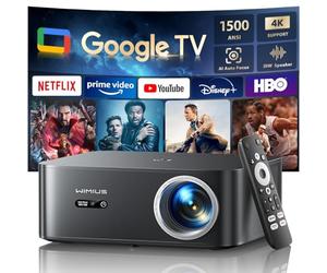 Projector【1500 ANSI/Google TV/Disney+Netflix Ready】WiMiUS 4K Projector for Bedroom Full HD 1080P, Auto Focus/Keystone, WiFi 6 & Bluetooth Smart Outdoor & Indoor Home Cinema Projectors (Black)