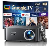Projector【1500 ANSI/Google TV/Netflix Disney+ Licensed】WiMiUS 4K Projector for Bedroom Full HD 1080P, Auto Focus/Keystone, WiFi 6 & Bluetooth Smart Outdoor & Indoor Home Cinema Projectors (Black)